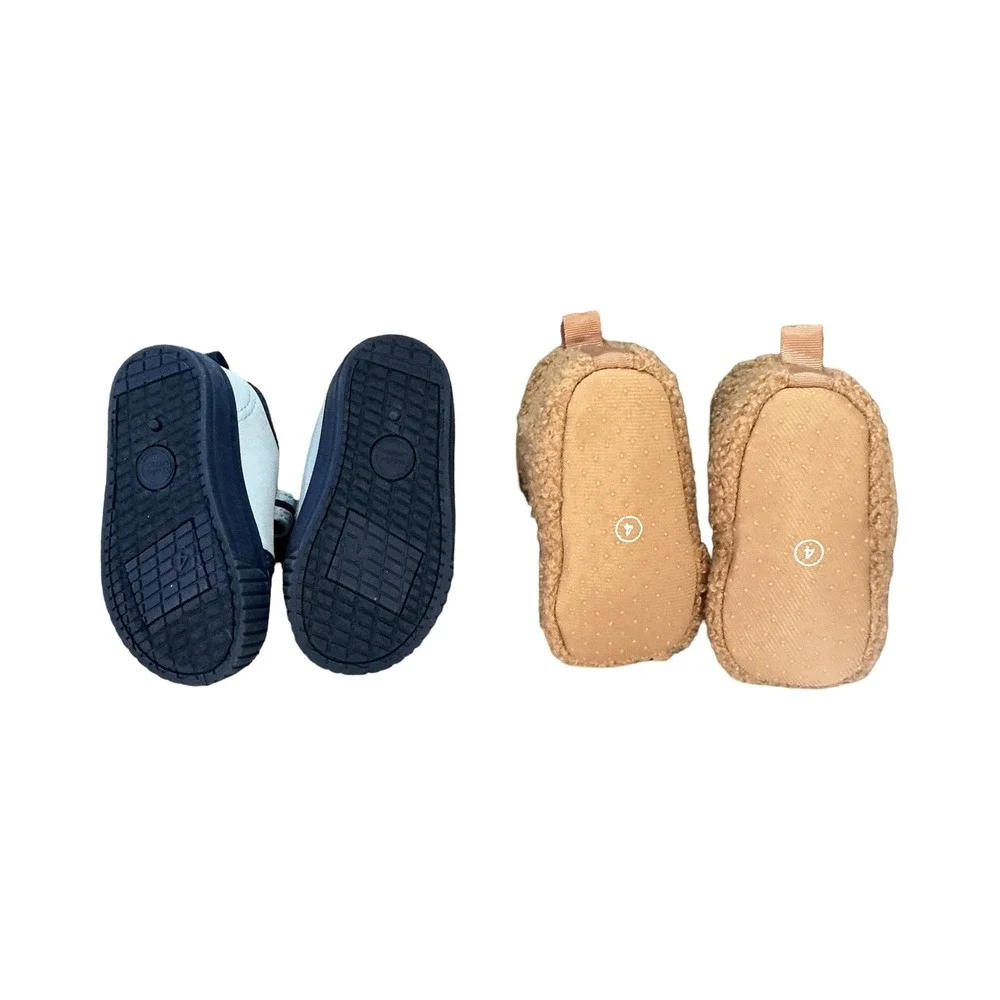 Wonder Nation Baby Boy Shoes Size 4 Bundle Blue Canvas Sneakers Sherpa Boots